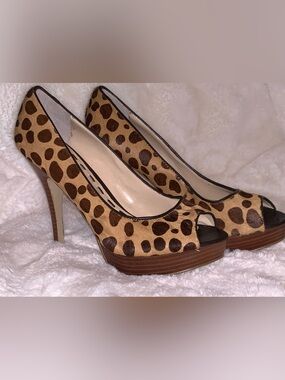 Enzo Angiolini Leopard Peep-Toe Platform Pumps - Brown
